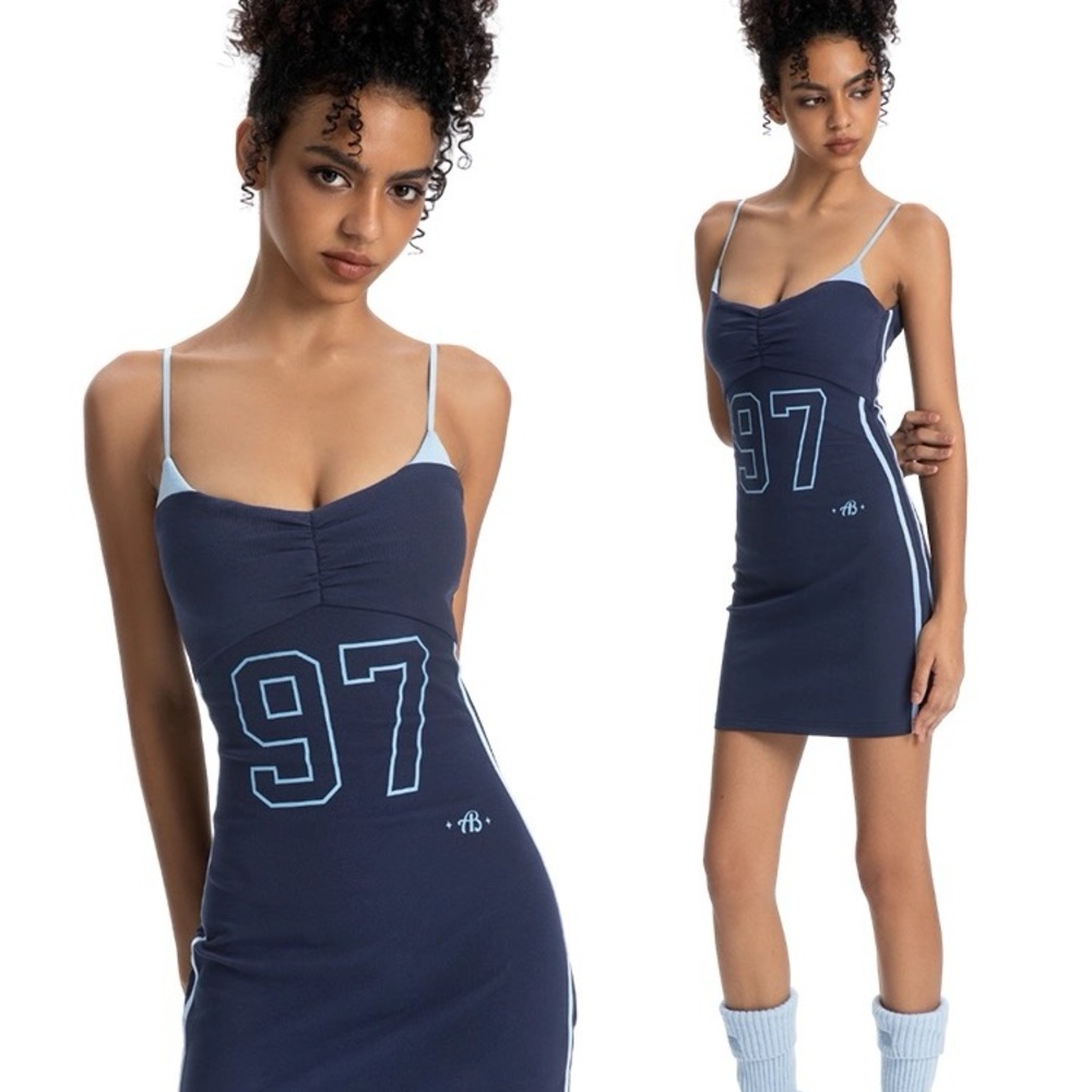 Women Navy Blue Vintage Style Sporty Mini Dress